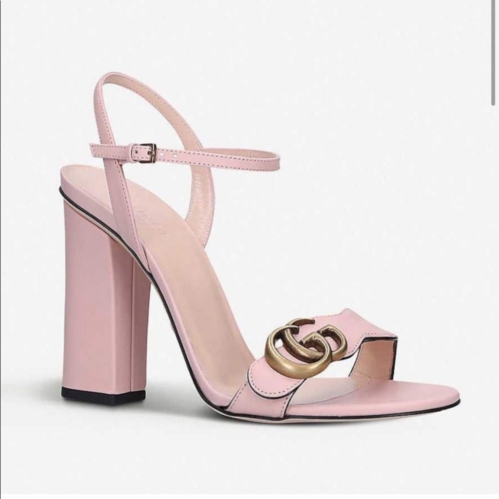 Gucci Pink Block Heel Sandals with Gold GG Logo
